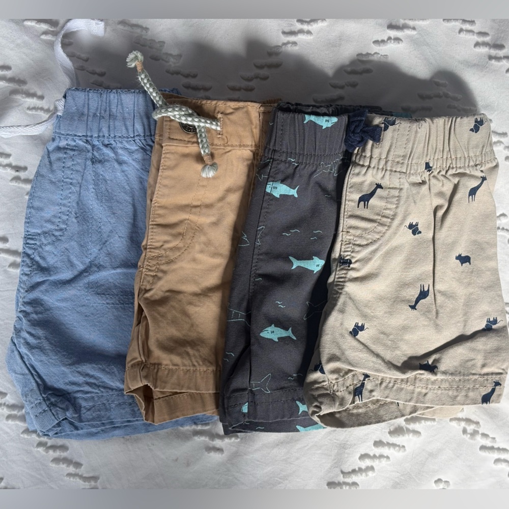 Carter's 4-Pack Boys Pull-On Shorts with Fun Prints - Blue, Tan, Gray, Cream